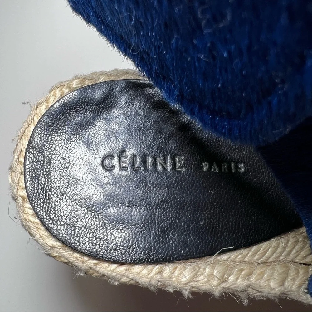 Celine Pony Hair Espadrille Wedge Sandals